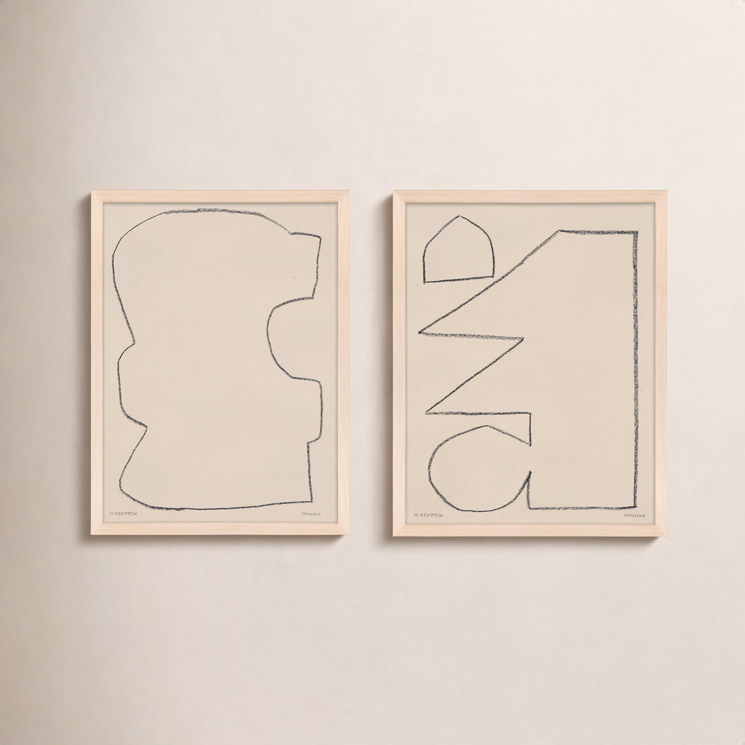 Freya "Outlines 9 and 10" 2-Piece Print Set, 16" W x 20" H, Maple Framed