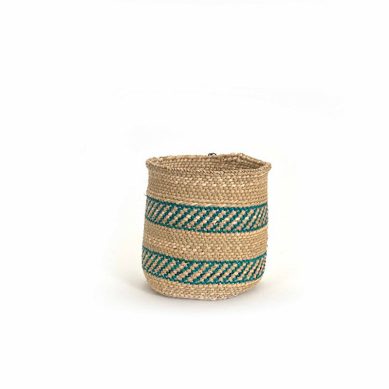 Iringa Basket - Turquoise Stripe, 4.5" H x 4.5" W x 4.5" D