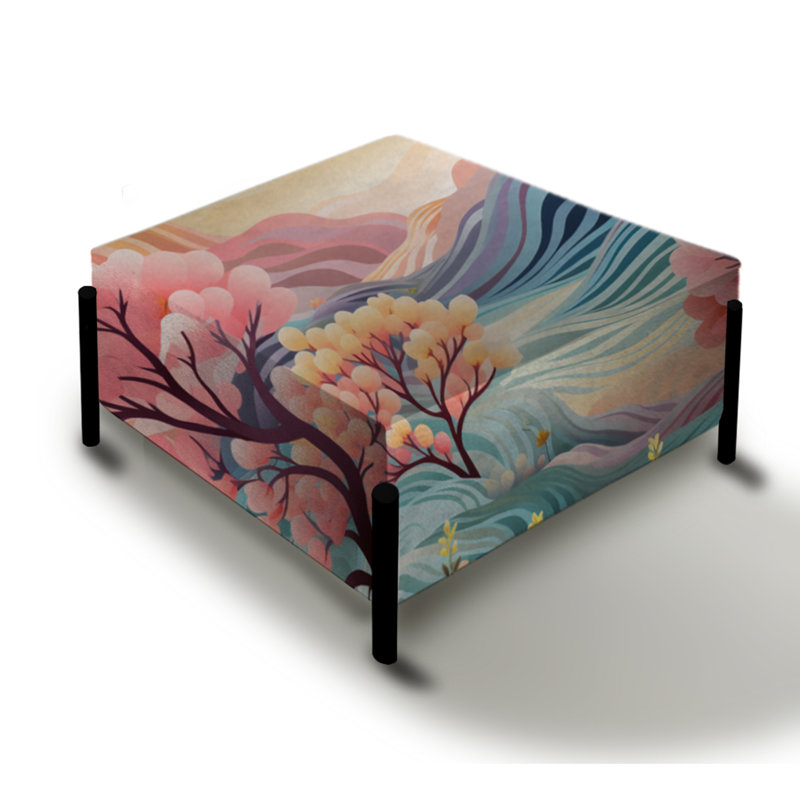 Pink And Blue Dreams Floral Landscape Dream - Floral Large Square Ottoman