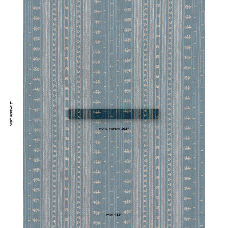 Schumacher x Patterson Flynn Nima Embroidered Cotton Linen Fabric, Indigo