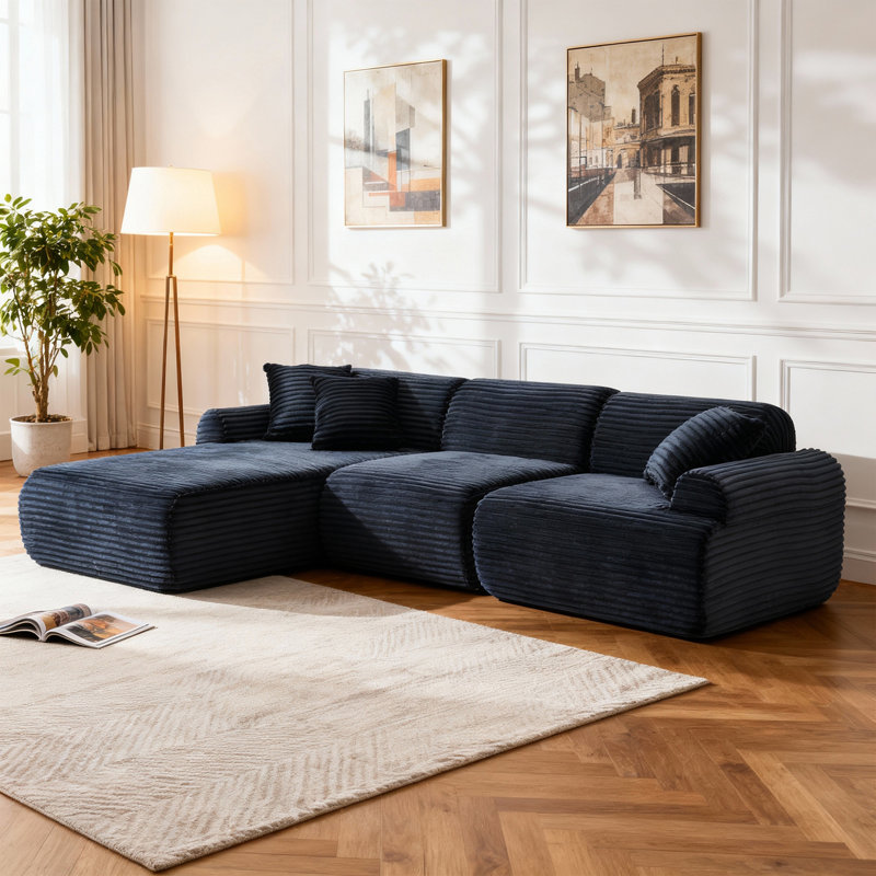 105'' Modular Sectional Sofa Couch,Boneless Couch, Compressed Couch, Detachable And Washable, Replaceable Sofa Cover, Modern Woven-Textured Upholstery, Convertible L-Shaped Design For Living Room