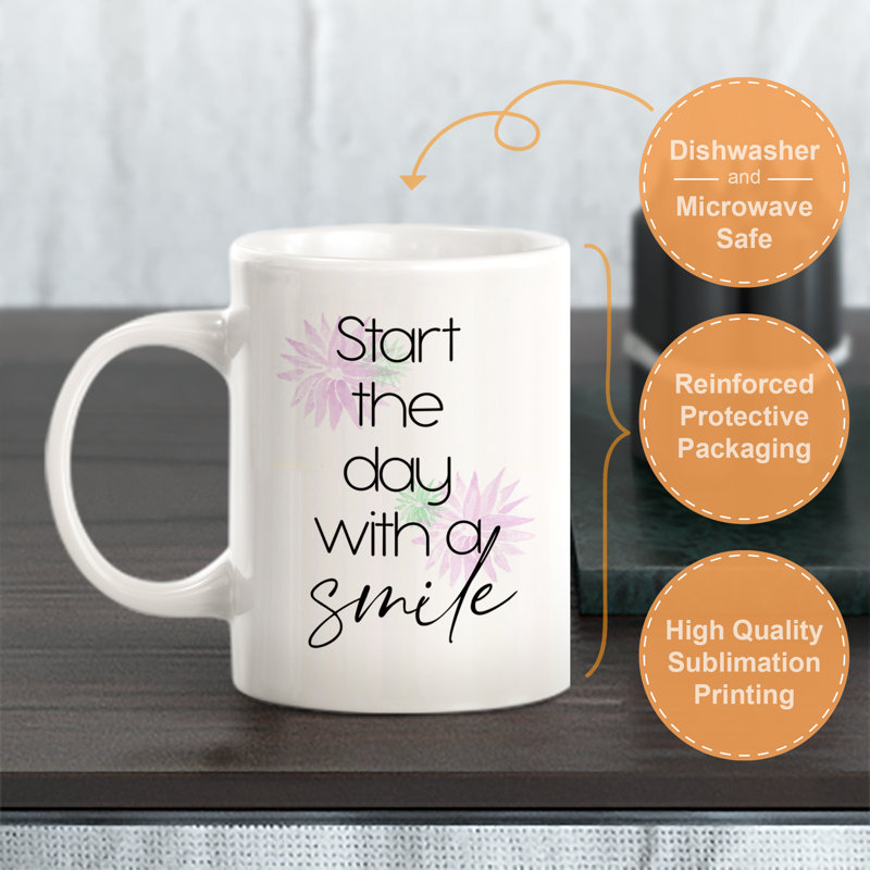Commencez la journée avec une tasse à café en plastique Smile, Ensemble de verres à lait, Céramique