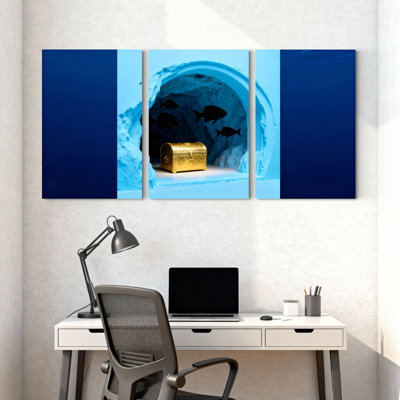 Ensemble de 3 impressions sur toile, "Golden Chest"