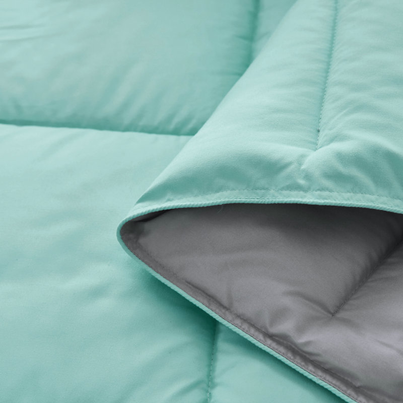 All Season Reversible Down Alternative Comforter Set with Shams - Breathable, Soft, Fluffy, Aqua Blue/Light Gray