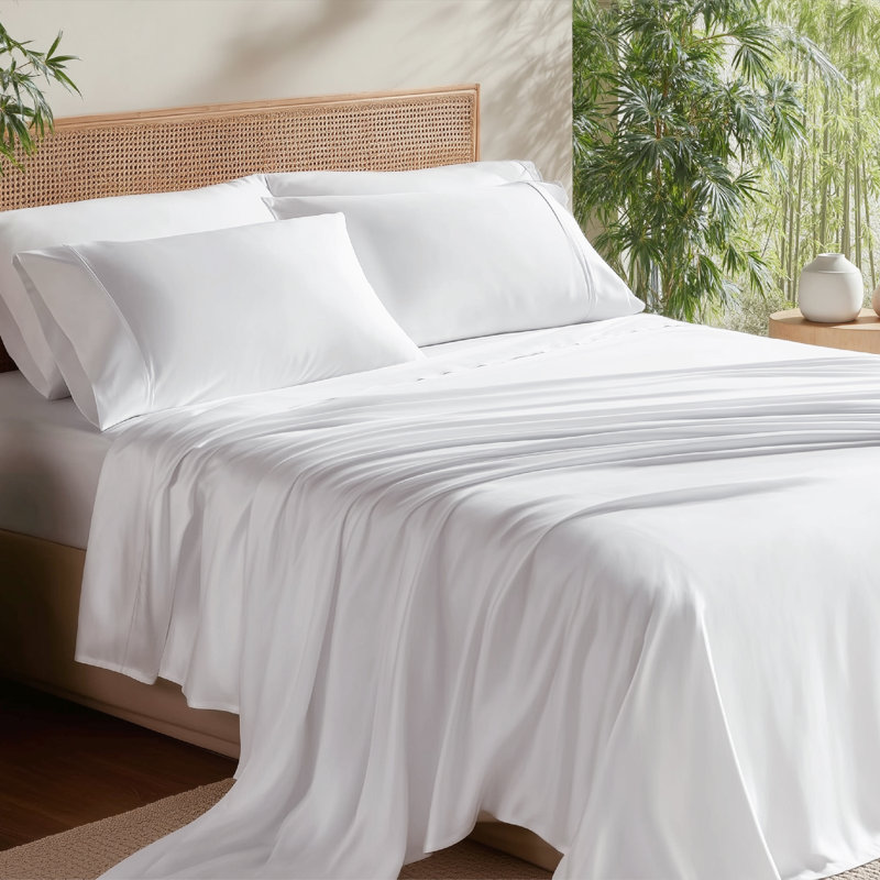 Essential Collection Cooling Rayon Derived from Bamboo Sheet Set, Full Sheet Set with 2 Pillowcases, White