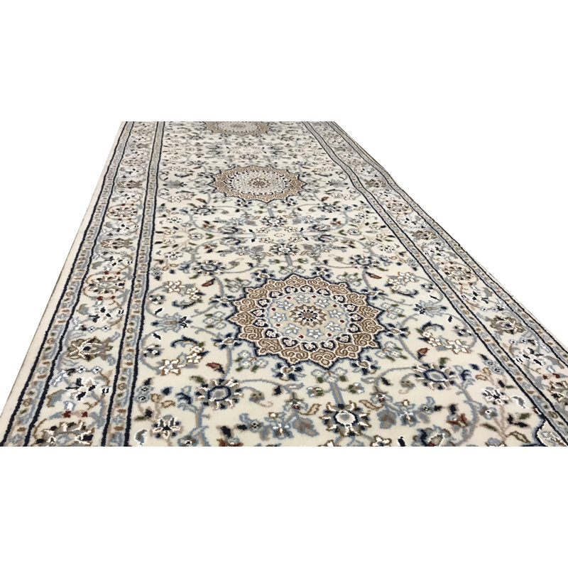 Hand-Knotted High-Quality Beige and Gray Runner