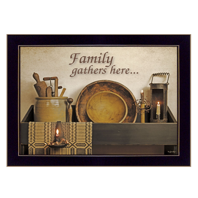 Family Gather Here Framed Wall Art for Living Room, Home Wall Decor by Susie Boyer, Black Framed, 14" H x 18" W x 1" D