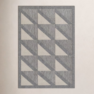 Trula Gray Beige Geometric Outdoor Rug