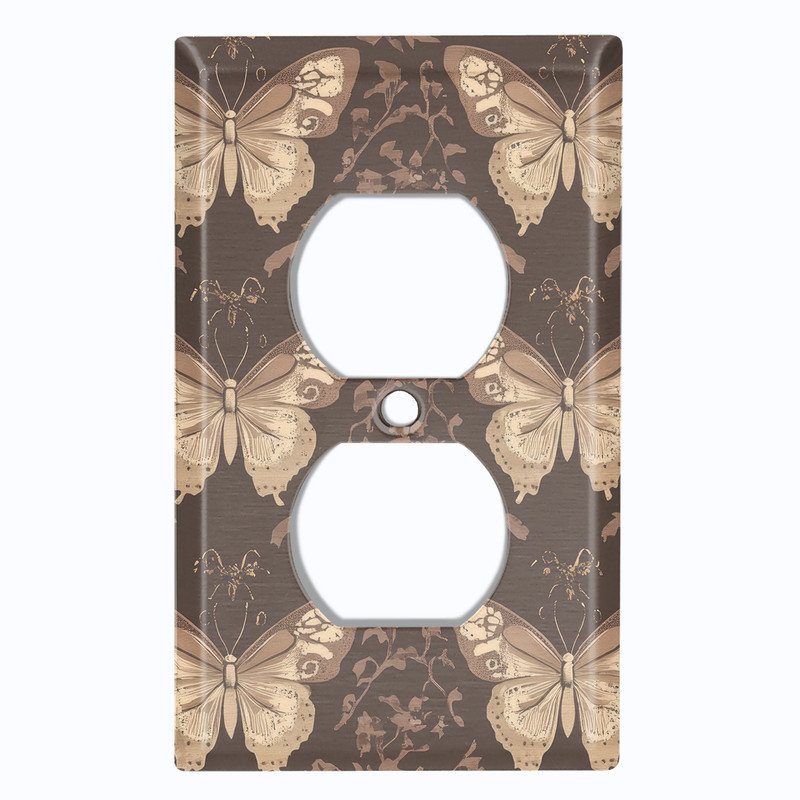 Couvercle de plaque d'interrupteur en métal; Bascule à 2 bandes US standard - motif papillon rétro, Prise double # 8
