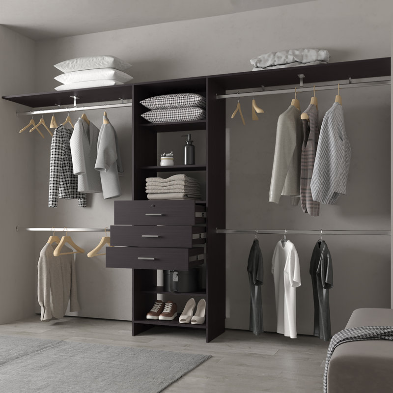 FM FURNITURE Geek Modular Closet Organizer System With Hanging Rods, Shelves, And Drawers , White, White