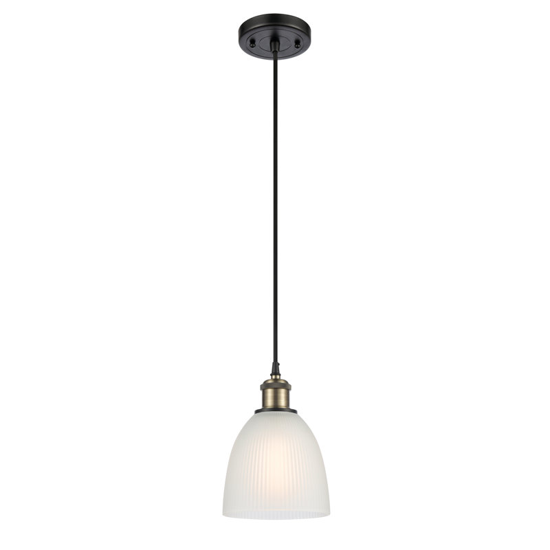 Whipple 1 - Light Single Pendant, White, 6 Watt Vinage LED Bulb, Black Antique Brass