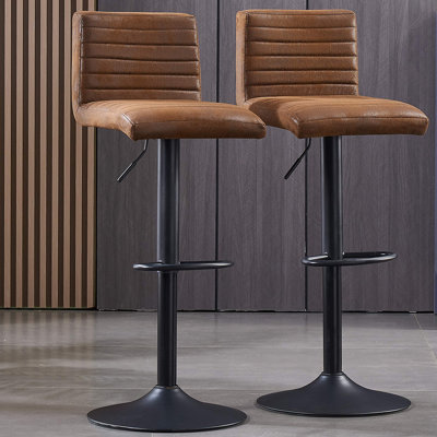 Vintage Suede Swivel Height Adjustable Upholstered Bar Stools Kitchen Barstools