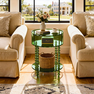 Modern Acrylic Round Side Table, Clear End Table For Living Room, Nightstand For Bedroom, Lobby And Office, Easy Assembly