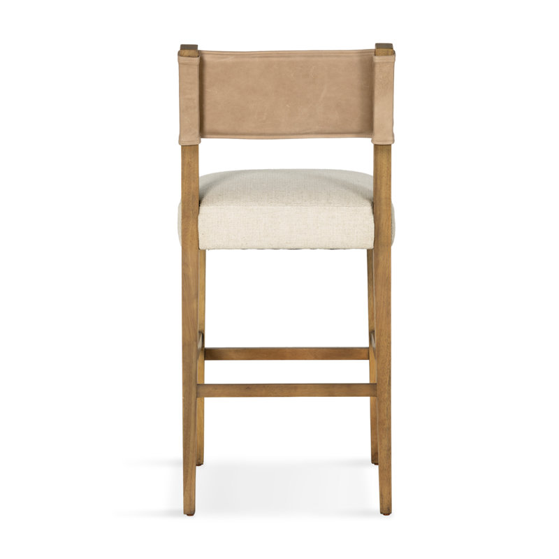 Ferris Stool, Bar Stool (29.92" Seat Height), Thames Cream/Winchester Beige Poly Bend/Leather, Burnished Parawood