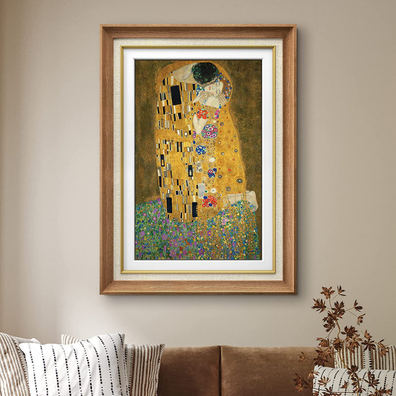 «The Kiss» par Gustav Klimt - peinture sur toile encadrée, Impression encadrée sans passe-partout, Naturel