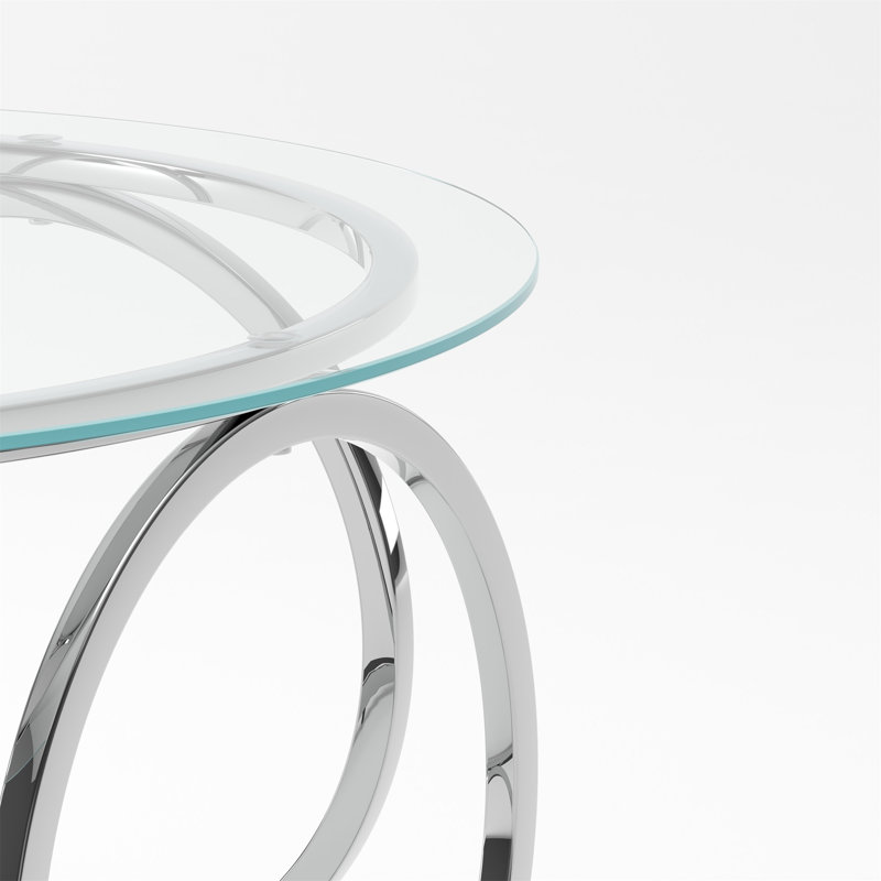 Table basse 31,5 "moderne avec plateau rond en verre et structure circulaire en métal