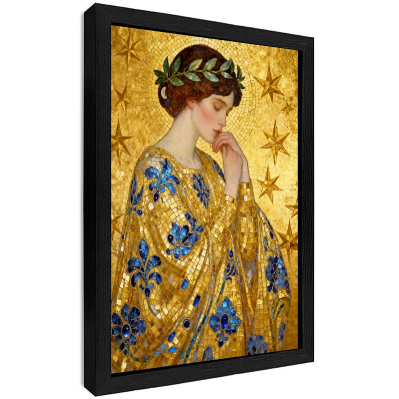 Art mural rétro noir encadré femme saints dorés, 11" H x 9" W