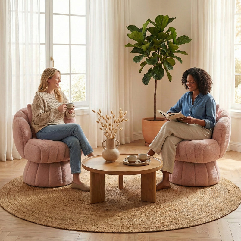 Chaise de meuble-lavabo pivotante rembourrée avec coussin, Rose