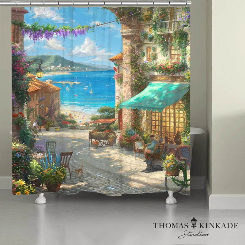 Thomas Kinkade Italian Café Shower Curtain, 71" H x 74" W