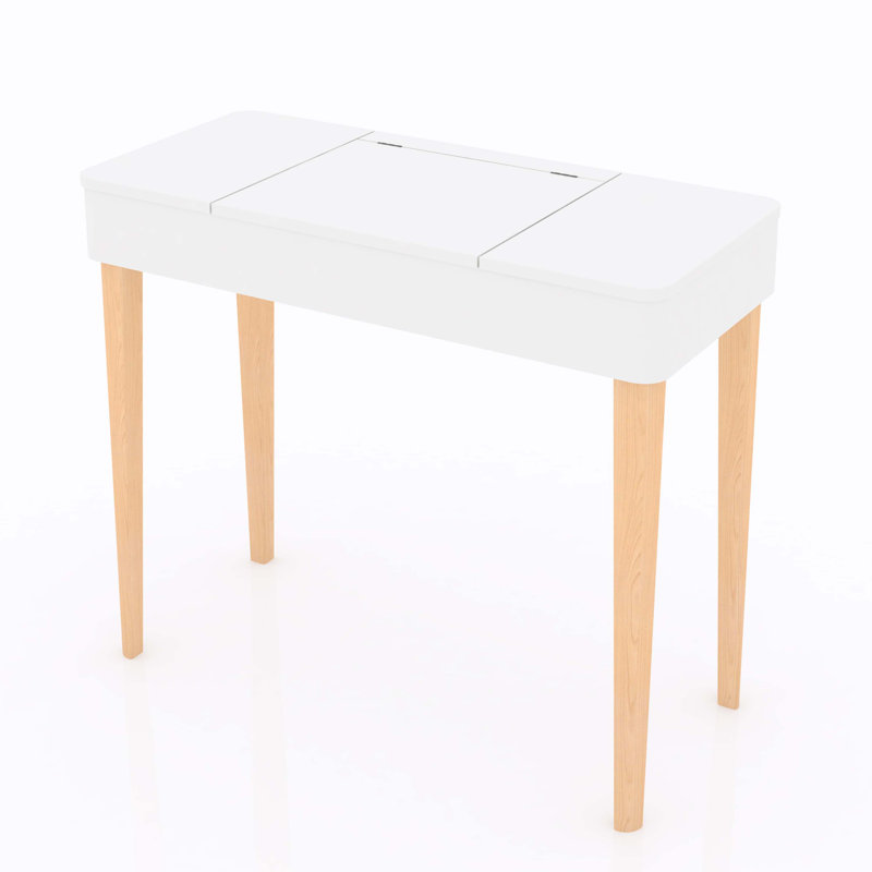 Vanity Table with Solid Wood Legs and Flip-Up High Definition Mirror