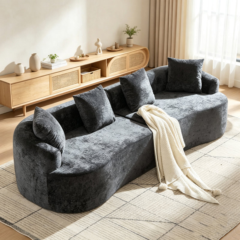 Canapé modulaire incurvé 110 po Chenille, Gris chenille
