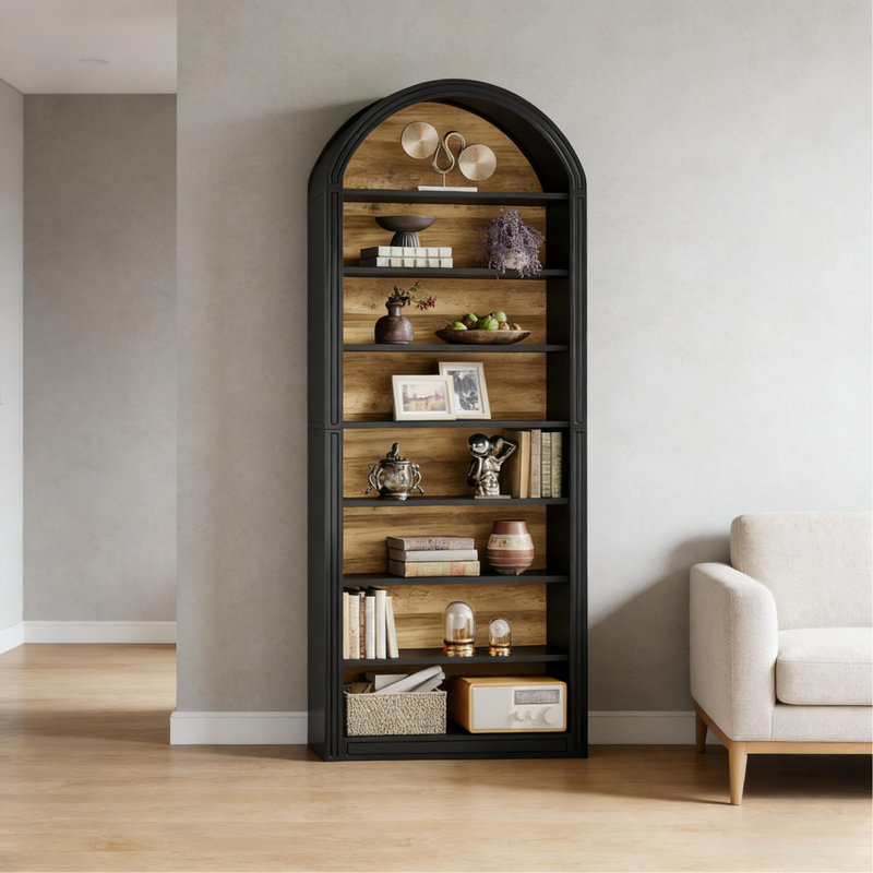 Bibliothèque spacieuse, bibliothèque autoportante et bibliothèque arquée, H 78,8 po x l 11,82 po x P 31,52 po, Noir