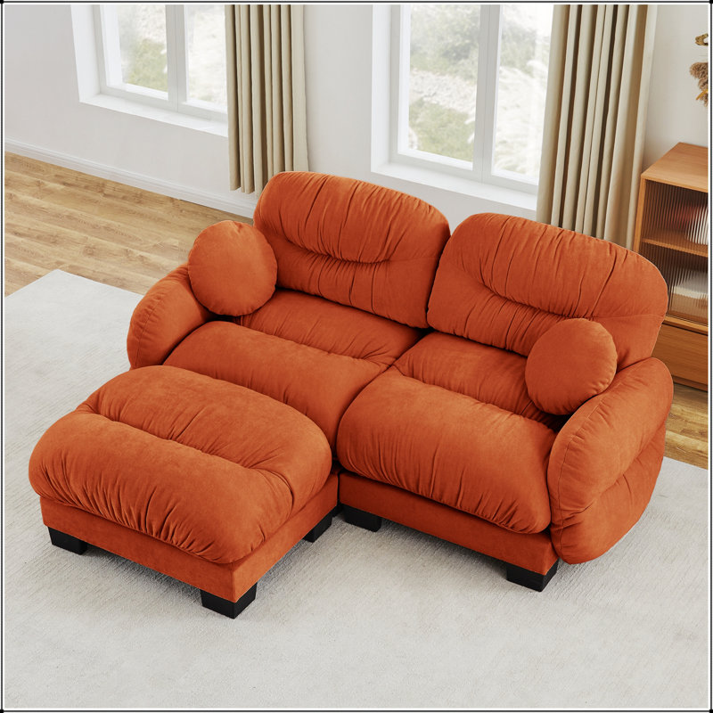 Canapé d'angle modulaire en chenille plissée avec siège en mousse ergonomique et pouf pour un confort et un style ultimes
