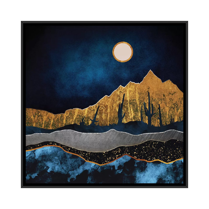 Désert de minuit, H 37 po x l 37 po x P 1,5 po, Toile avec cadre noir, Pas de tapis