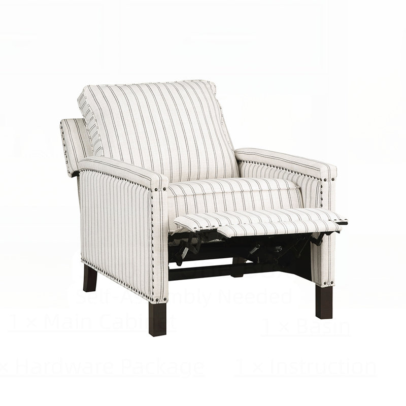 Traditional Living Room Reclining Chair with Textured Fabric, Solid Wood Frame, and Nailhead Trim for Comfort and Style
