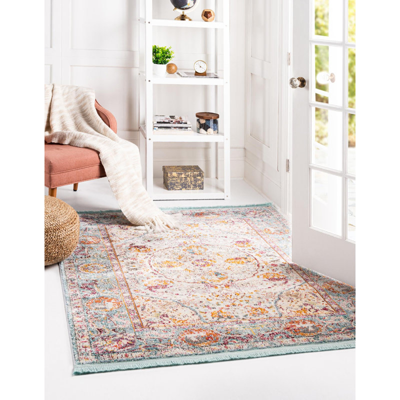 Tapis contemporain Mulvihill couleur sable et mer, Carré 4 pi