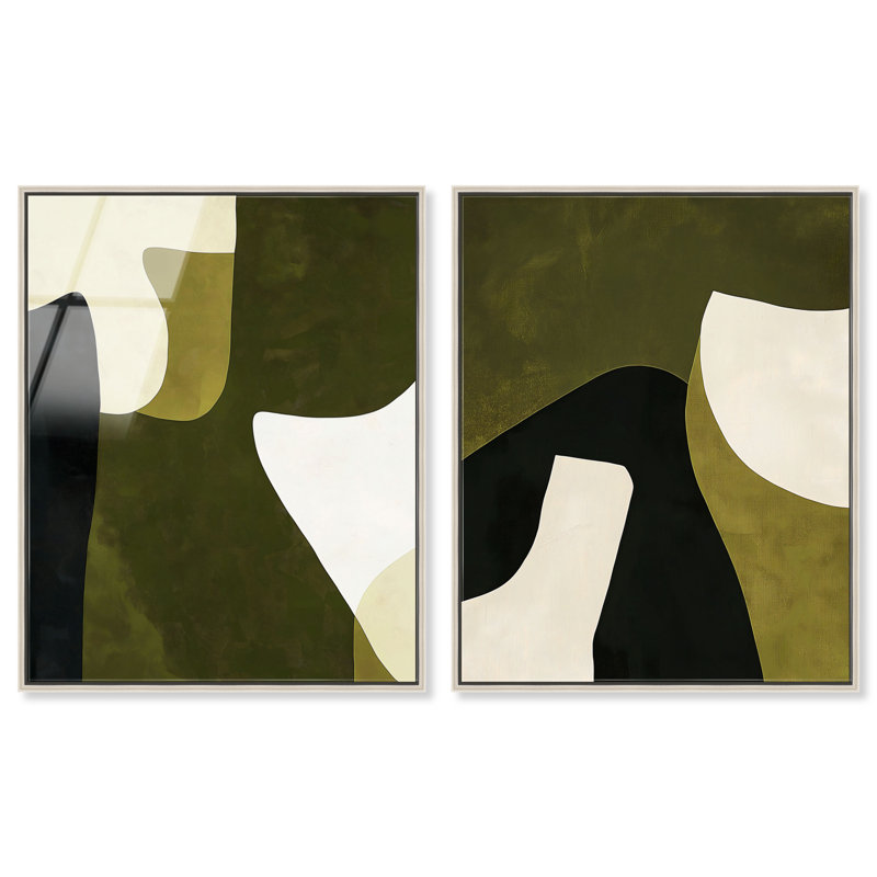 Ensemble de décoration de salon Olive Interplay Duet, reproduction d'art acrylique encadrée par Art Remedy, cadre argenté, 16 x 20