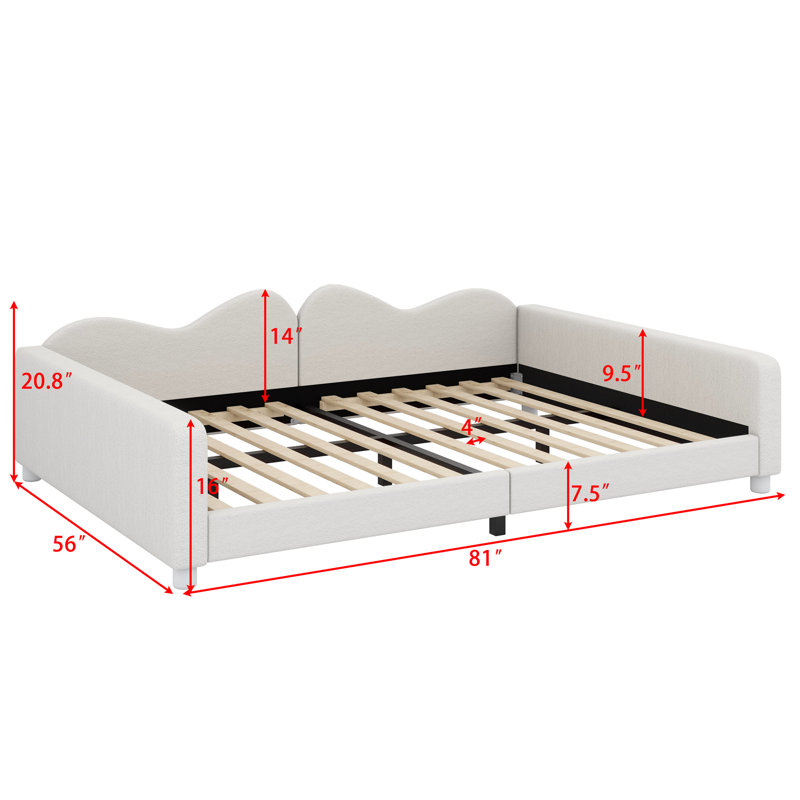 Upholstered Daybed With Cloud-Shaped Backrest, White, Full