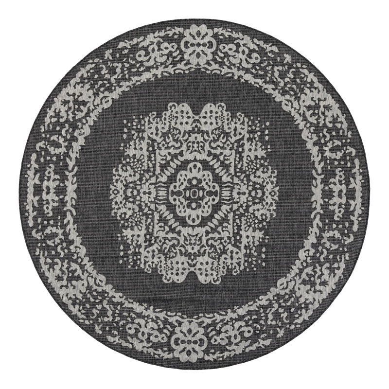 Cowart Oriental Charcoal Gray Area Rug, Round 10'