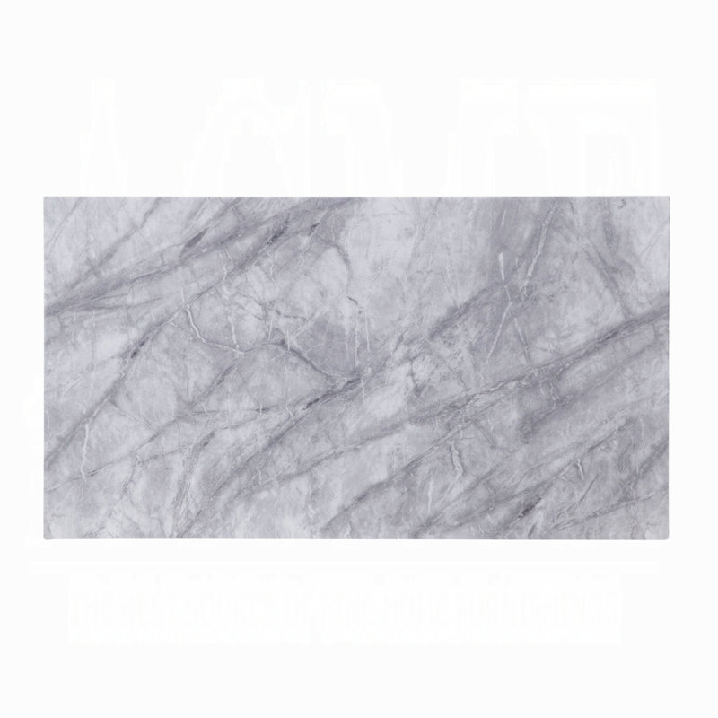 Elegant 54'' Light Grey Marble & Mirrored Silver Coffee Table