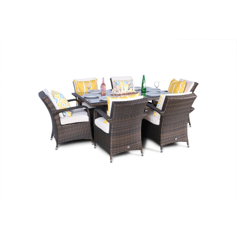 Parsons 6 - Person Wicker Patio Dining Set with Rectangular Table , Cushions Included, Brown, Beige