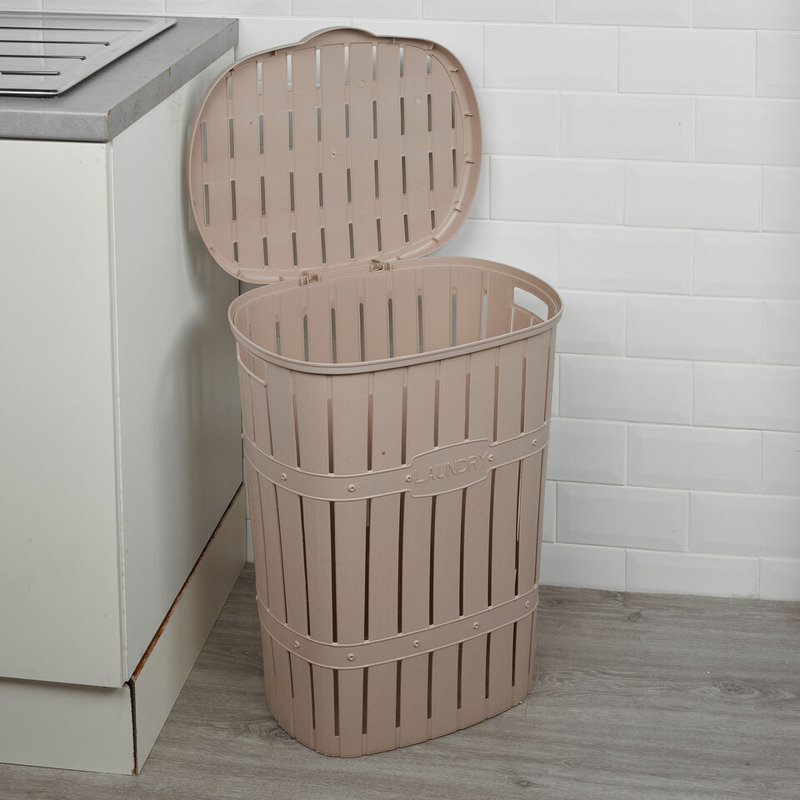 Plastic Laundry Basket with Handles, Brown