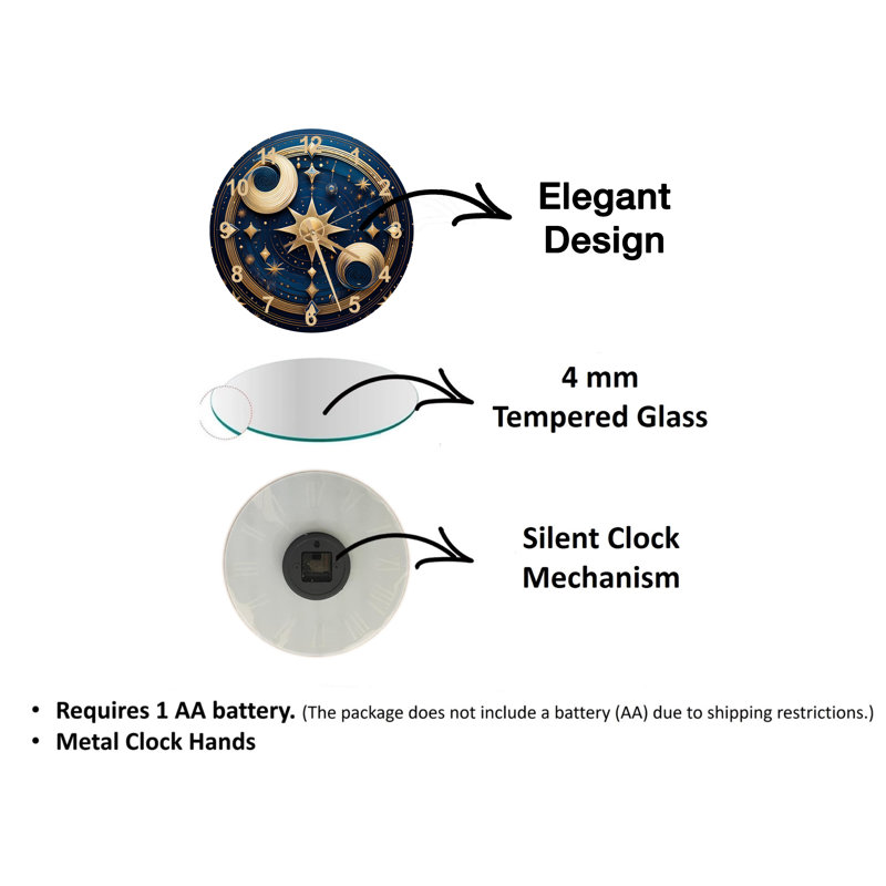 Horloge murale géométrique ronde en verre trempé 14 po, Doré