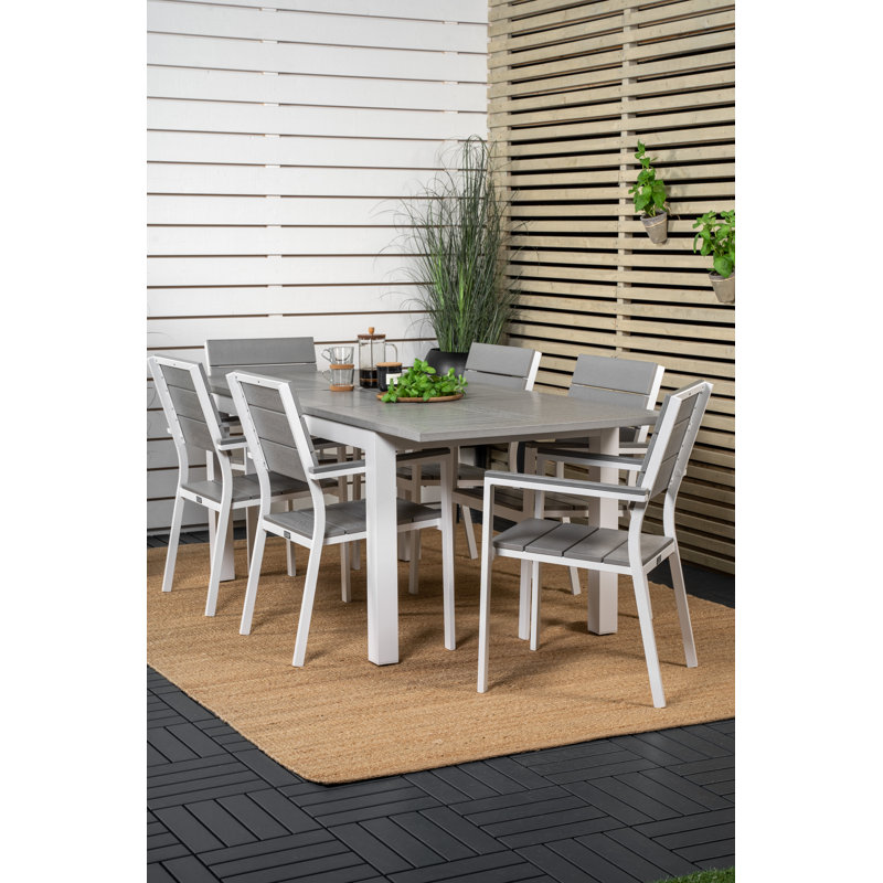 Jayesh 6 - Person Patio Dining Set with Extendable Rectangular Table, White/Taupe, 75cm H x 152cm W x 90cm L
