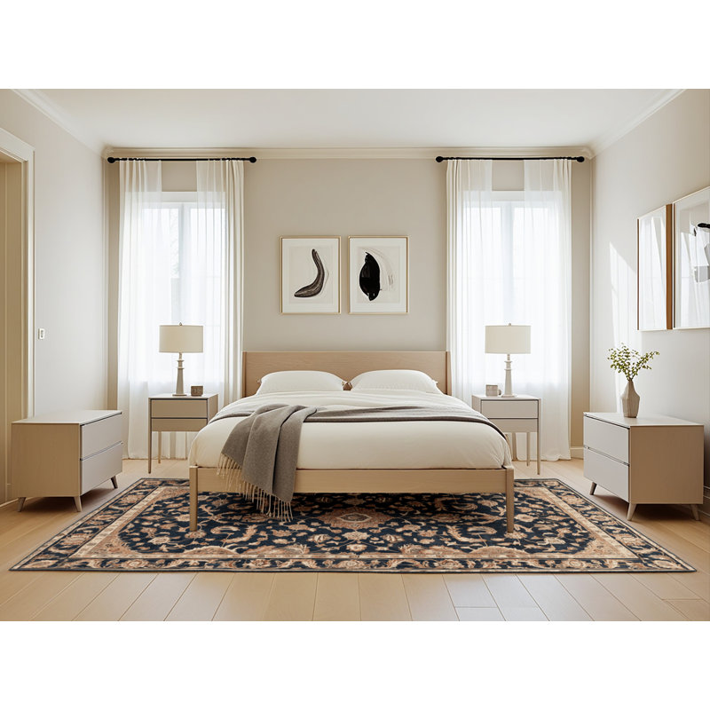 Machine Washable Persian Black Area Rug, Rectangle 5' x 8'