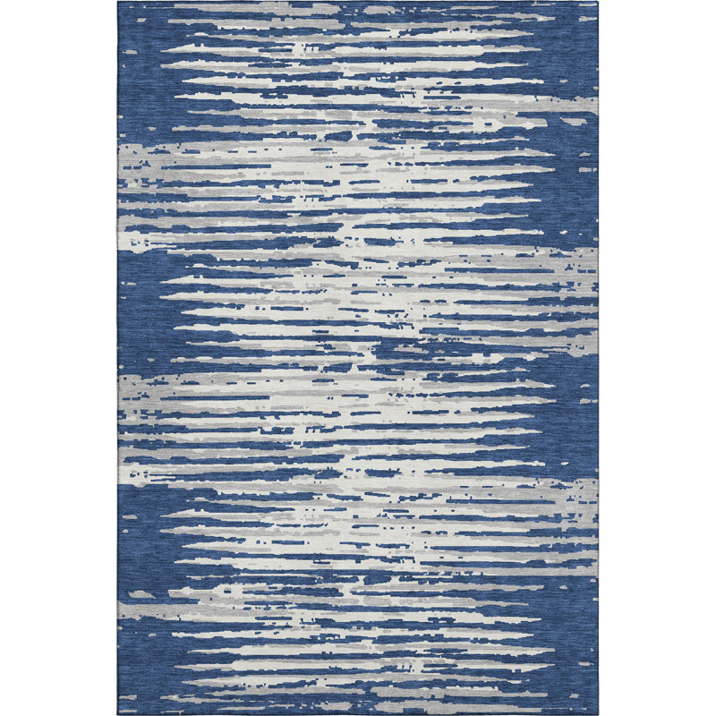 Premium Machine Washable Prisco Navy Rug, Rectangle 5' x 7'6"