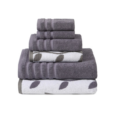 Modern Threads Organic Vines 6-Piece Yarn Dyed Jacquard & Solid Towel Set – 100% Cotton, Quick Dry & Absorbent Bath, Hand & Washcloths