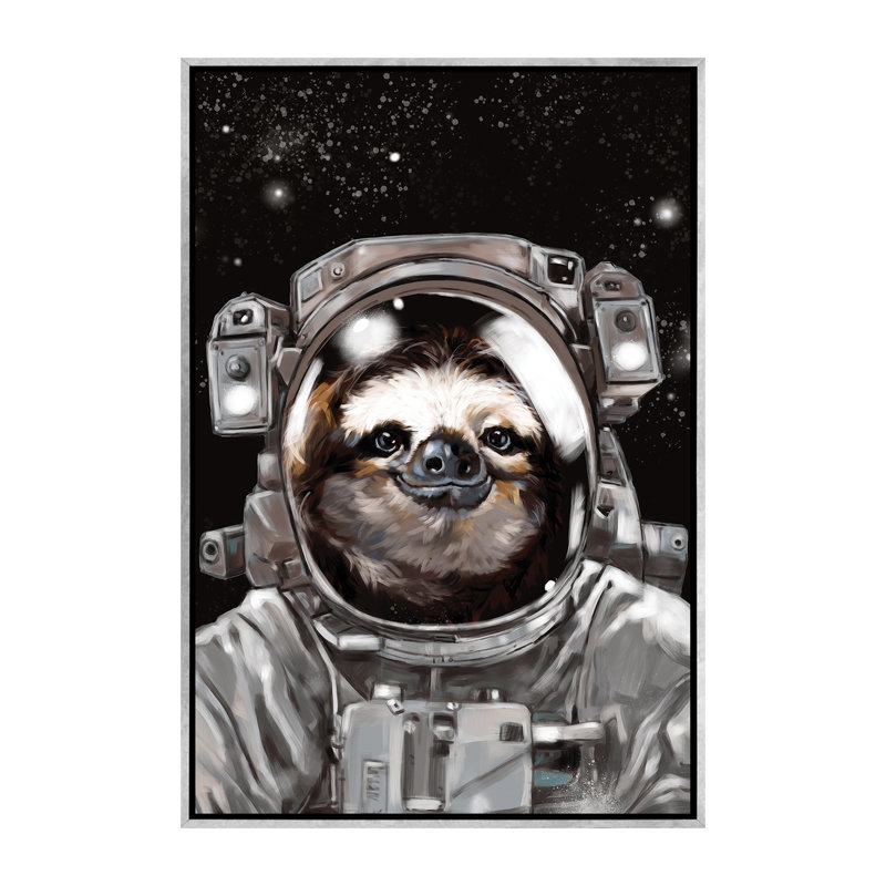 « astronaute sloth selfie », art, H 60 po x l 40po x P 1,5 po, Toile avec cadre argenté