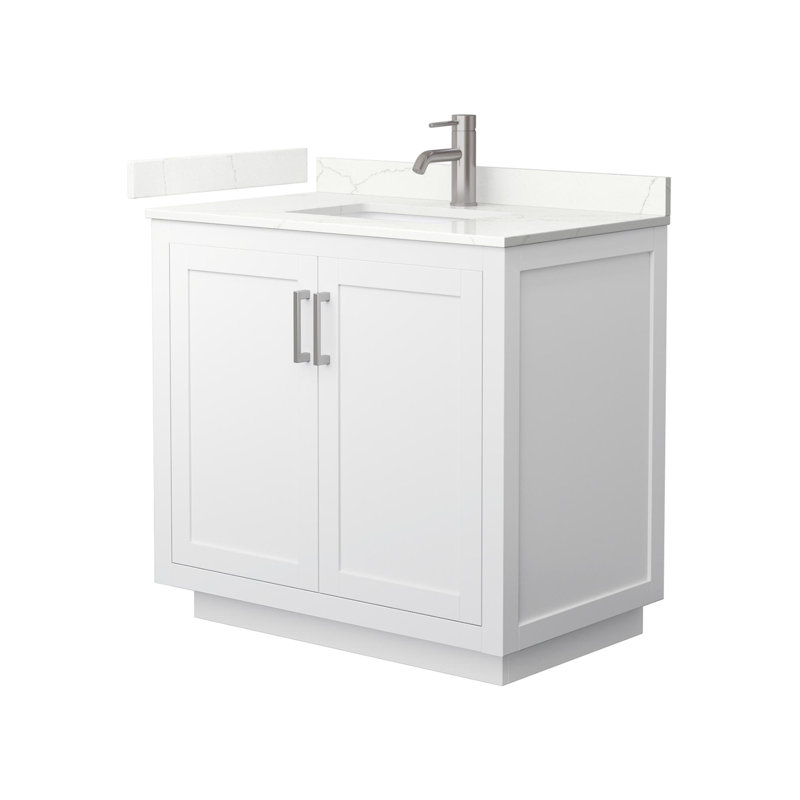 Miranda 36" Freestanding Single Bathroom Vanity with Quartz Top, Giotto Quartz, White, Brushed Nickel