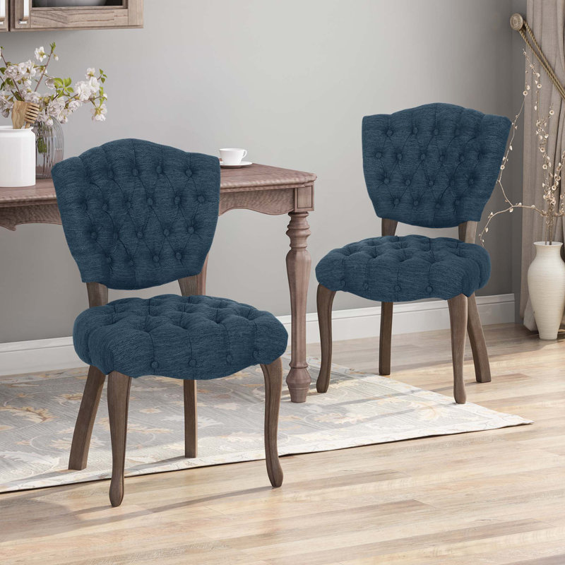 Elegant Tufted Back Dining Chair, Navy Blue
