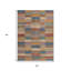 Tapis intérieur lavable à rayures bleues et dorées 5 pi x 8 pi beige