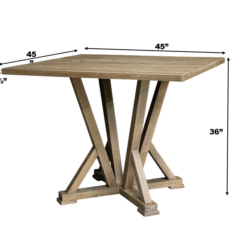 Table carrée en bois d'hévéa massif 45 po, finition rustique antique, 36 po de hauteur, brun grisâtre, convient à 4 sièges, facile à assembler, brun spacieux pour 4, simple