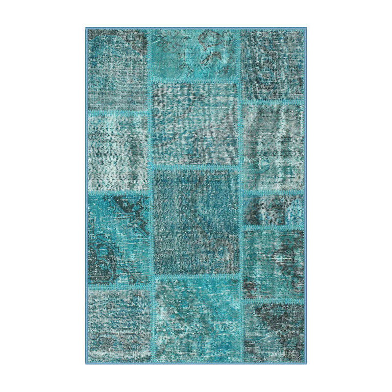 Tapis bleu ciel contemporain/zone blanche Basque, Rectangle 6 pi x 9 pi