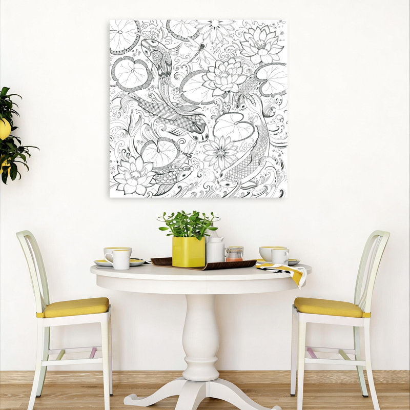 Art mural Koi et Lotus Harmony, H 36 po x l 36 po