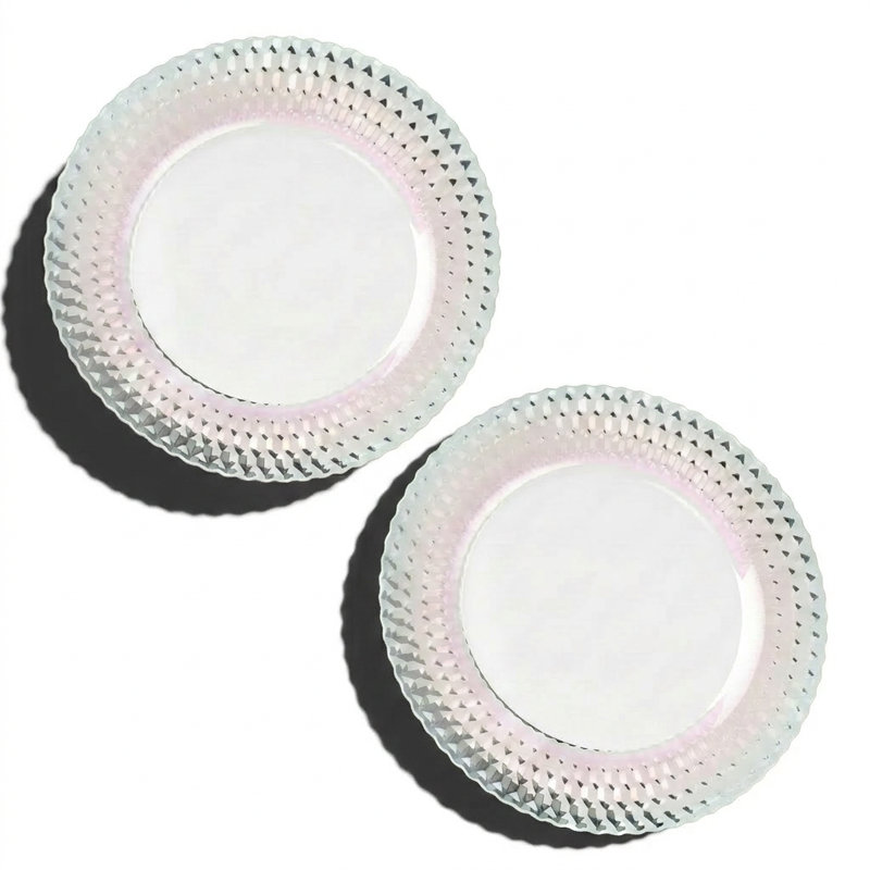 Villeroy & Boch Boston Pearl Collection Buffet Plate, Set of 2, 12.5 in Diameter, Crystal Glass, Made in Germany, Iridescent Multicolor