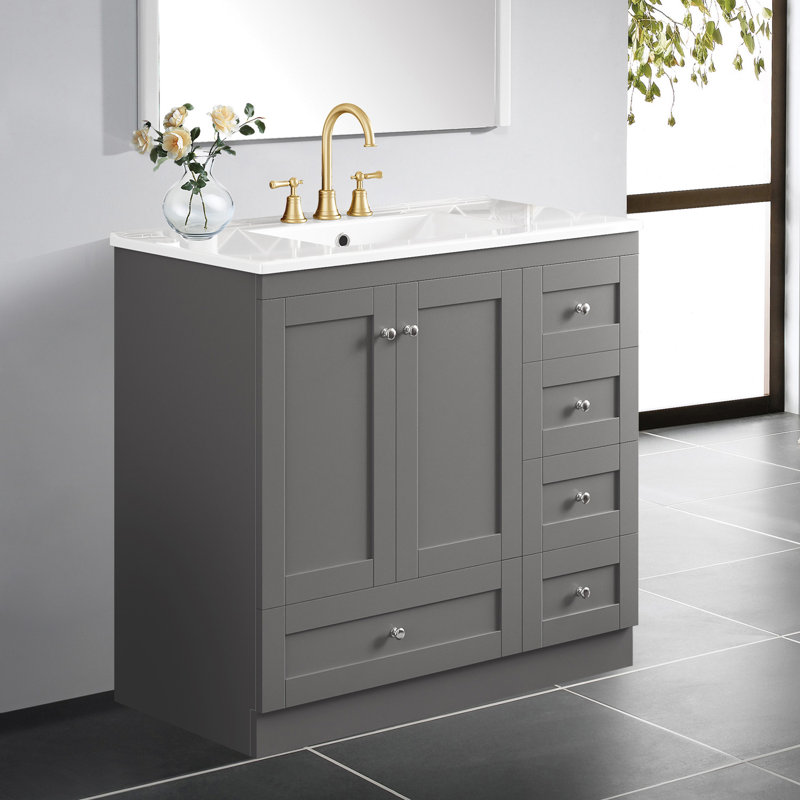 Meuble-lavabo 36 po avec lavabo en céramique, Gris